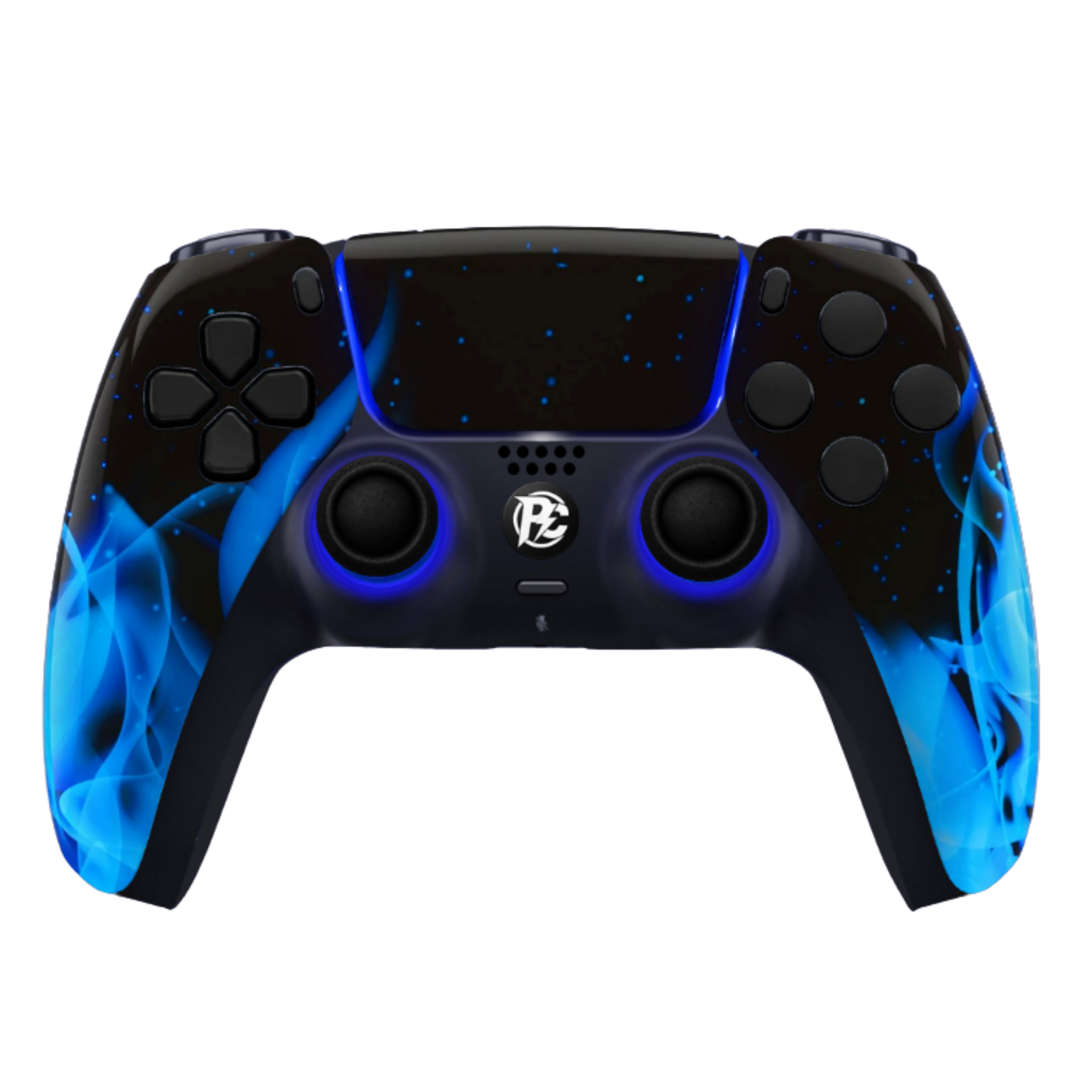 PS5 Custom Controller Blue Flame blaue Flammen LED Beleuchtung Vorderansicht