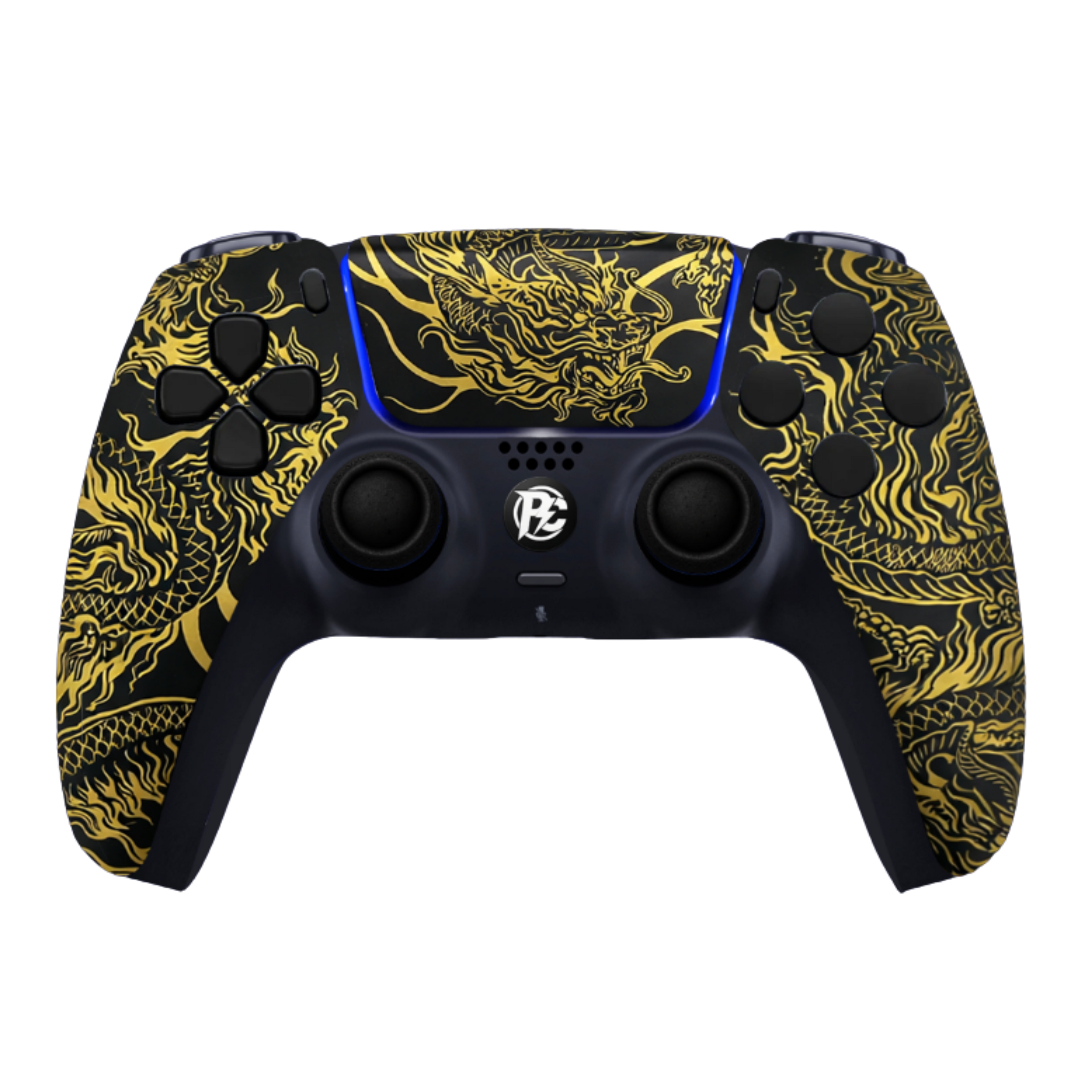 PS5 Custom Controller Gold Dragon goldene Drachen-Gravur Vorderansicht